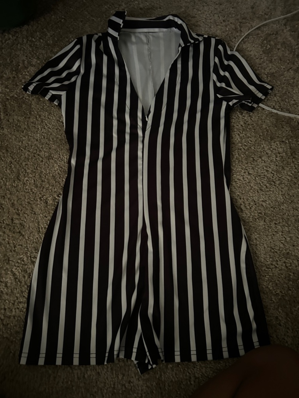 Black and White Vertical Stripe Short Sleeve Romper